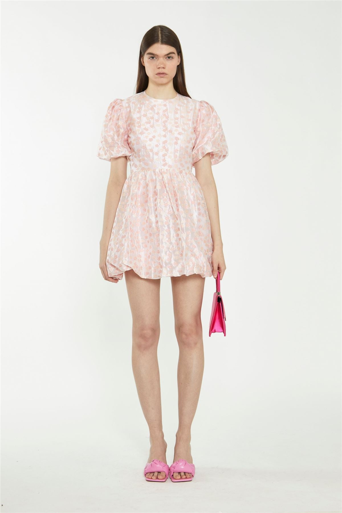 Pink Flower Organza Mini Dress