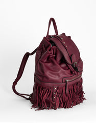 Burgundy Studded Fringe Backpack