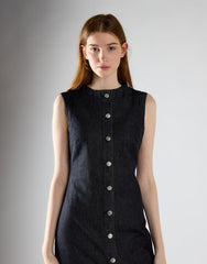 Black Denim Button Up Midaxi Dress