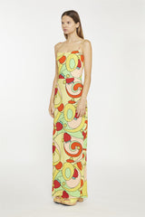 Psychedelic-Strawberry Slim-Spaghetti-Strap Maxi-dress