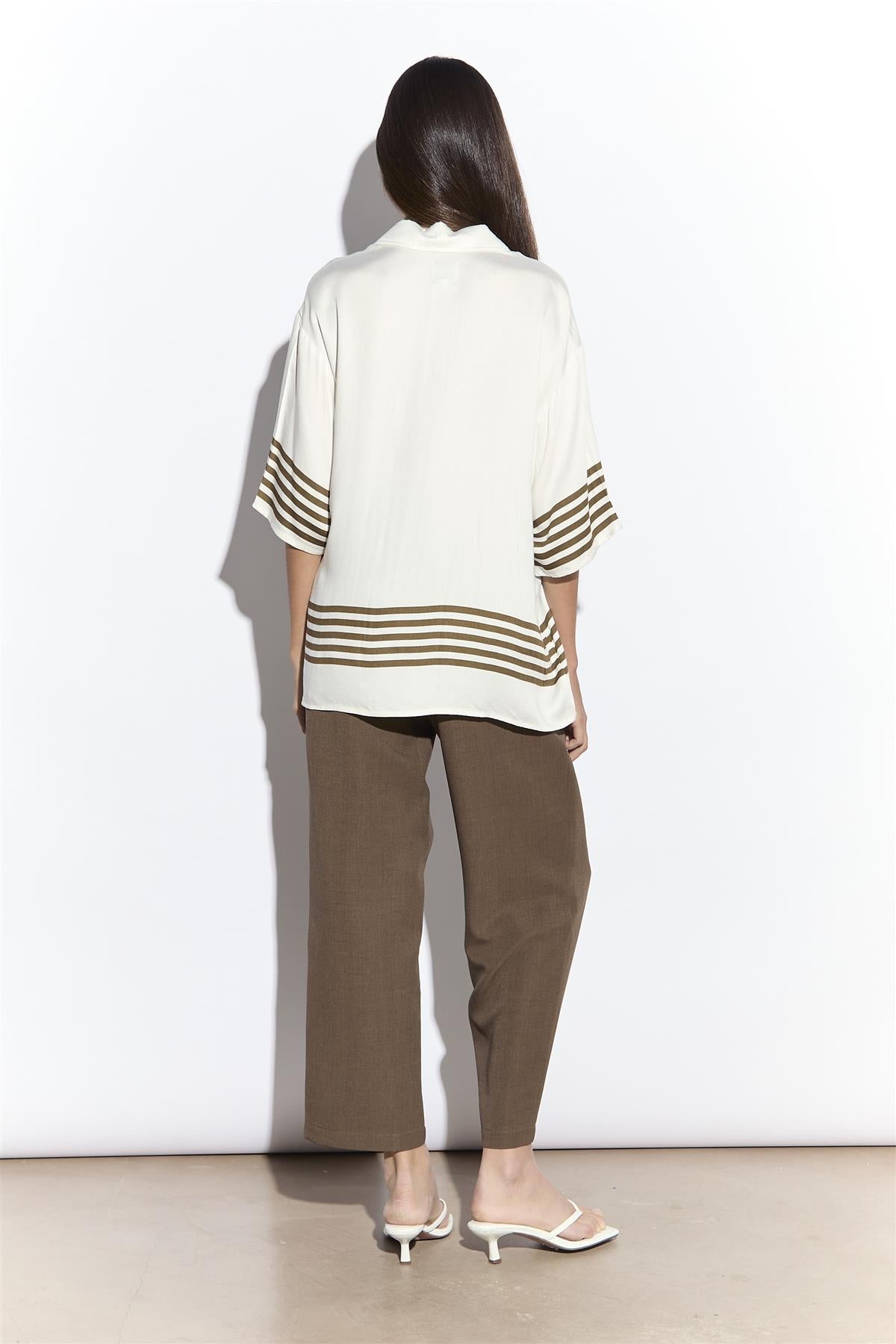 Khaki Brown Slim Fit Cropped Trousers