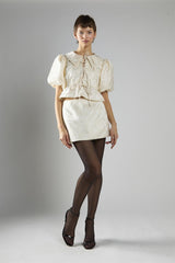 Cream Brocade A-Line Mini Skirt