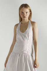 White Red Stripe Halter-Neck Maxi-Dress