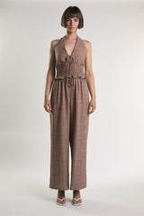 Mid Brown Fleck Smocked Halter Top