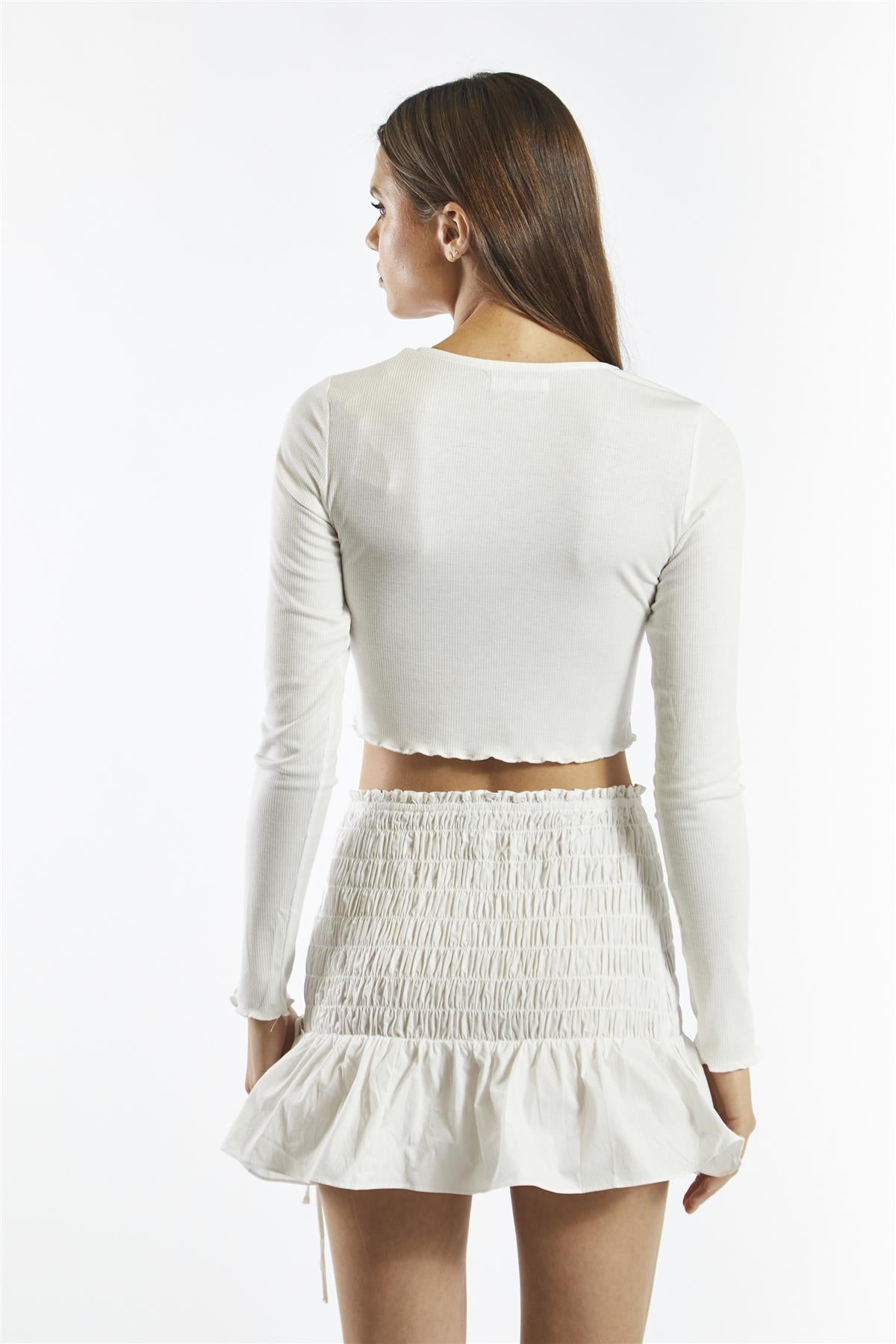 V-Neck Crop Tops - White