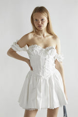 Off-White Pleated Skater Mini-Dress