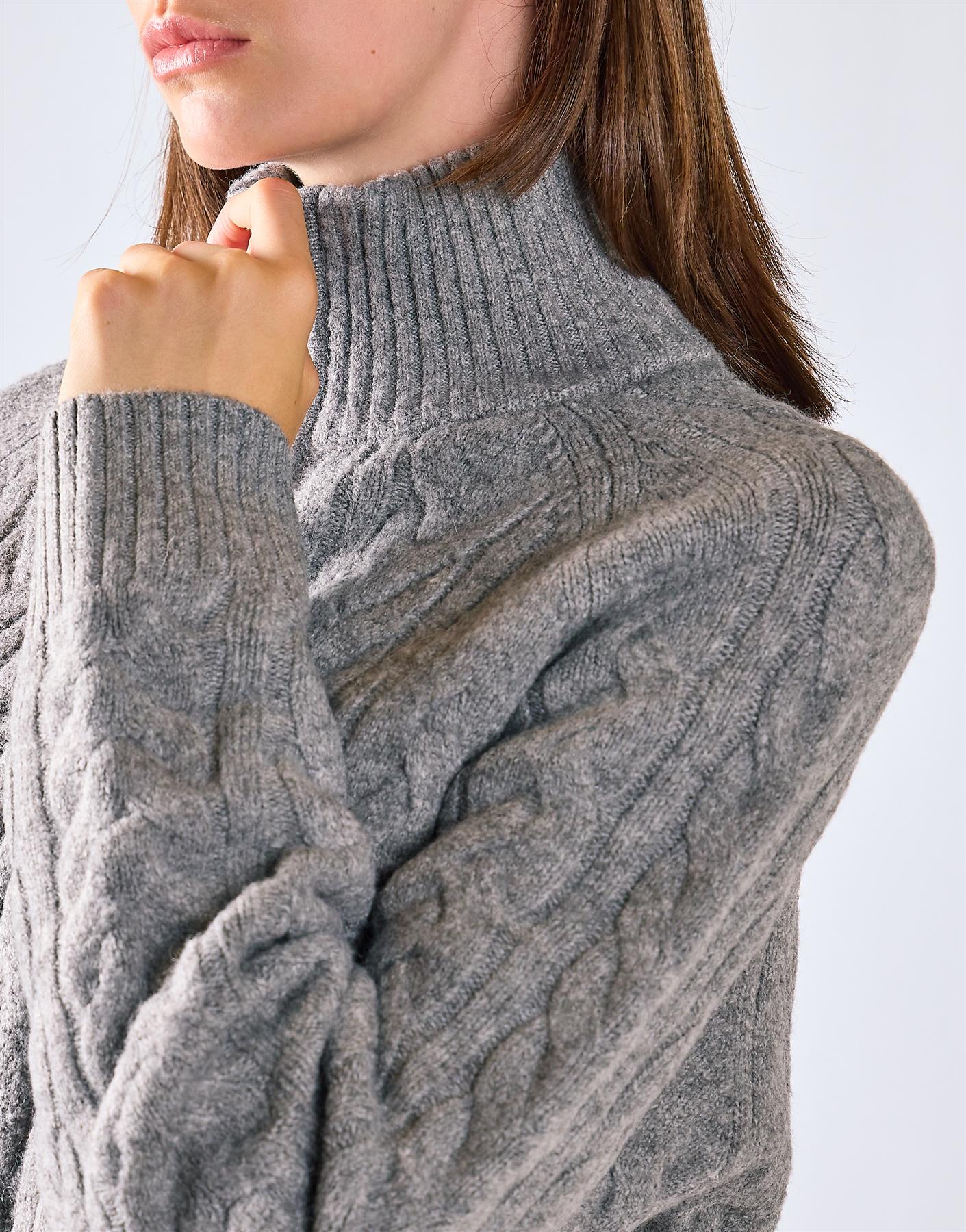 Grey Marl Cable Knit Quarter Zip Jumper