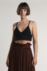 Black Sleeveless-V-Neck-Crochet Crop-Top