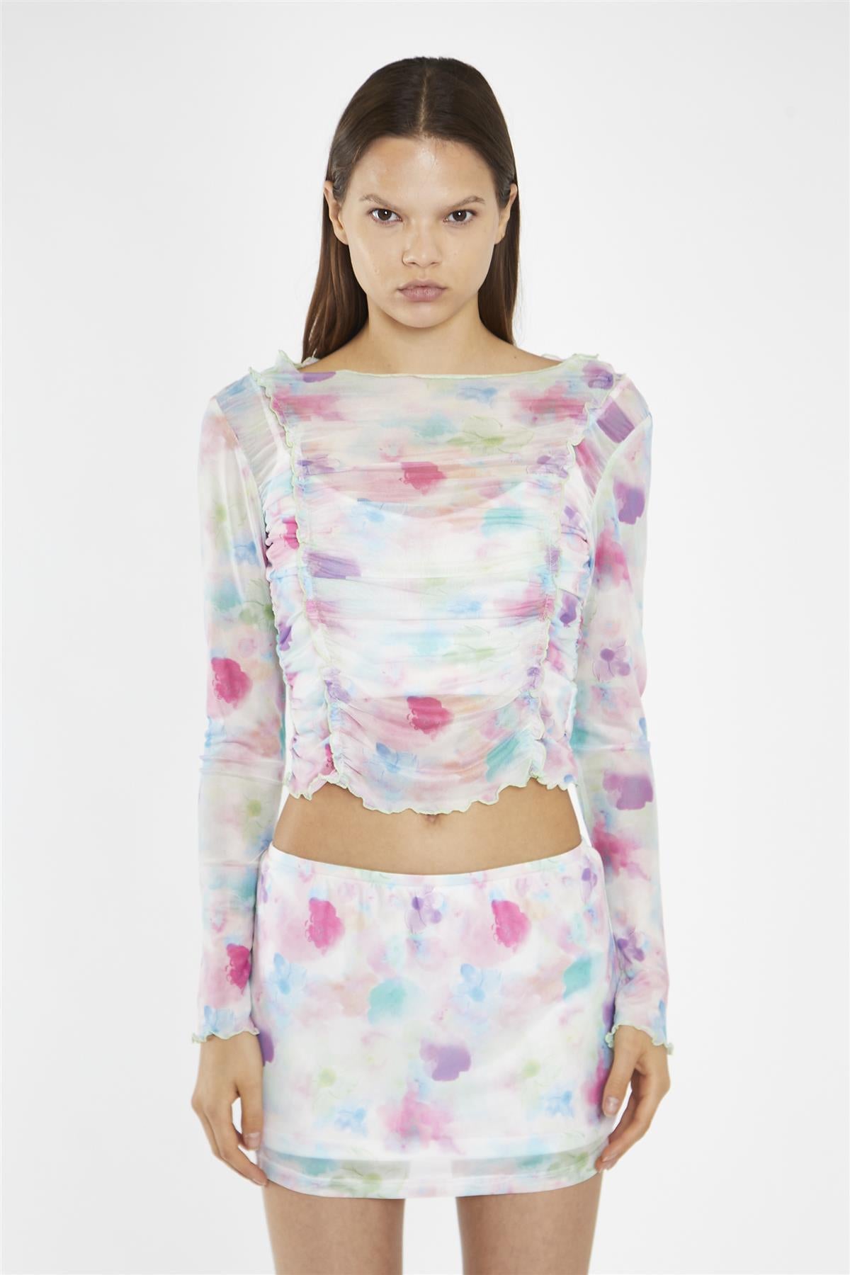 Watercolour Floral Mesh Mini Skirt