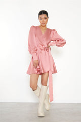 Dusty-Pink Wrap Mini-Dress