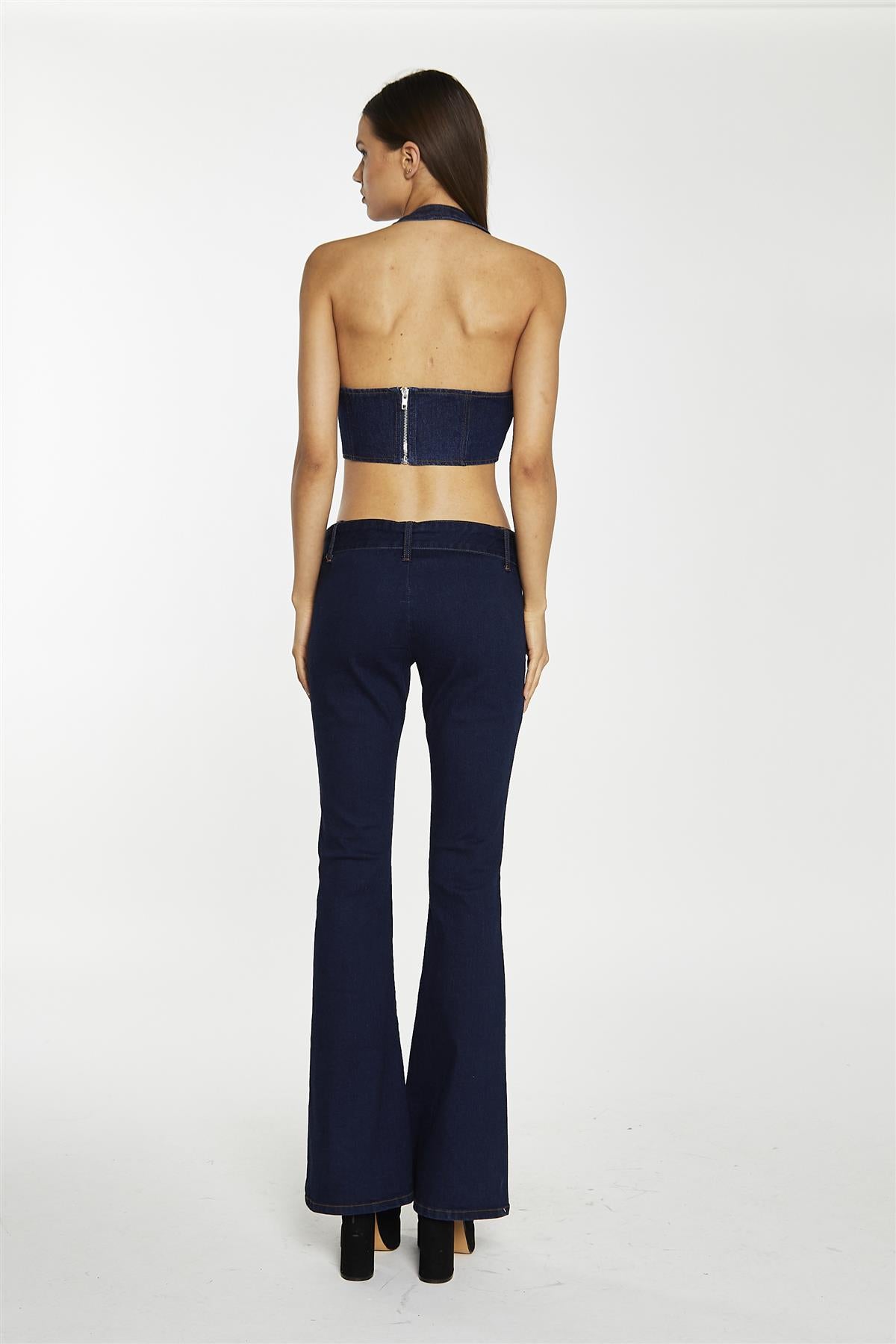 Indigo Wash Flared Denim Low-Rise-Jeans