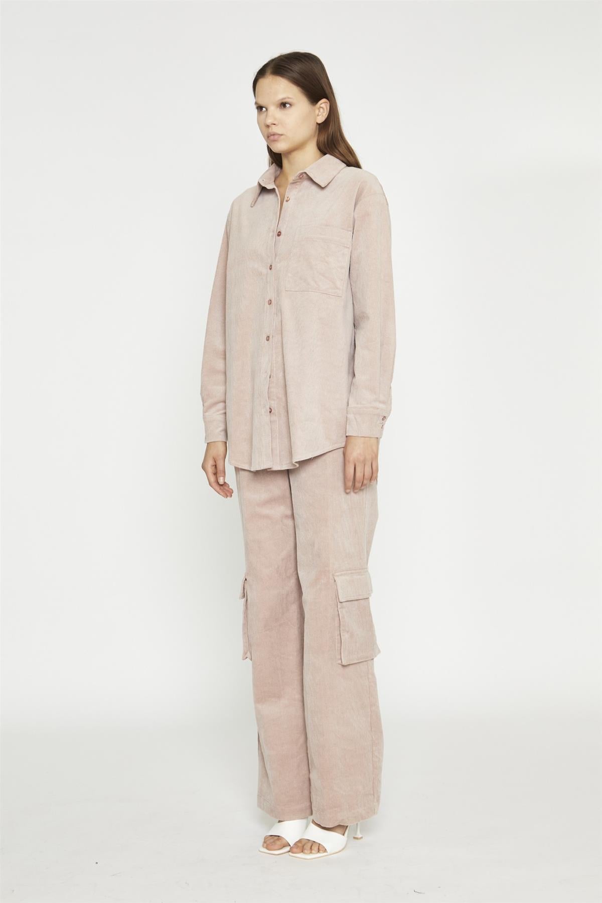 Blush Cord Ribbed Long-Sleeve Top