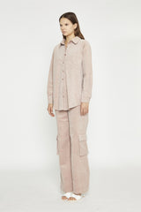 Blush Cord Ribbed Long-Sleeve Top