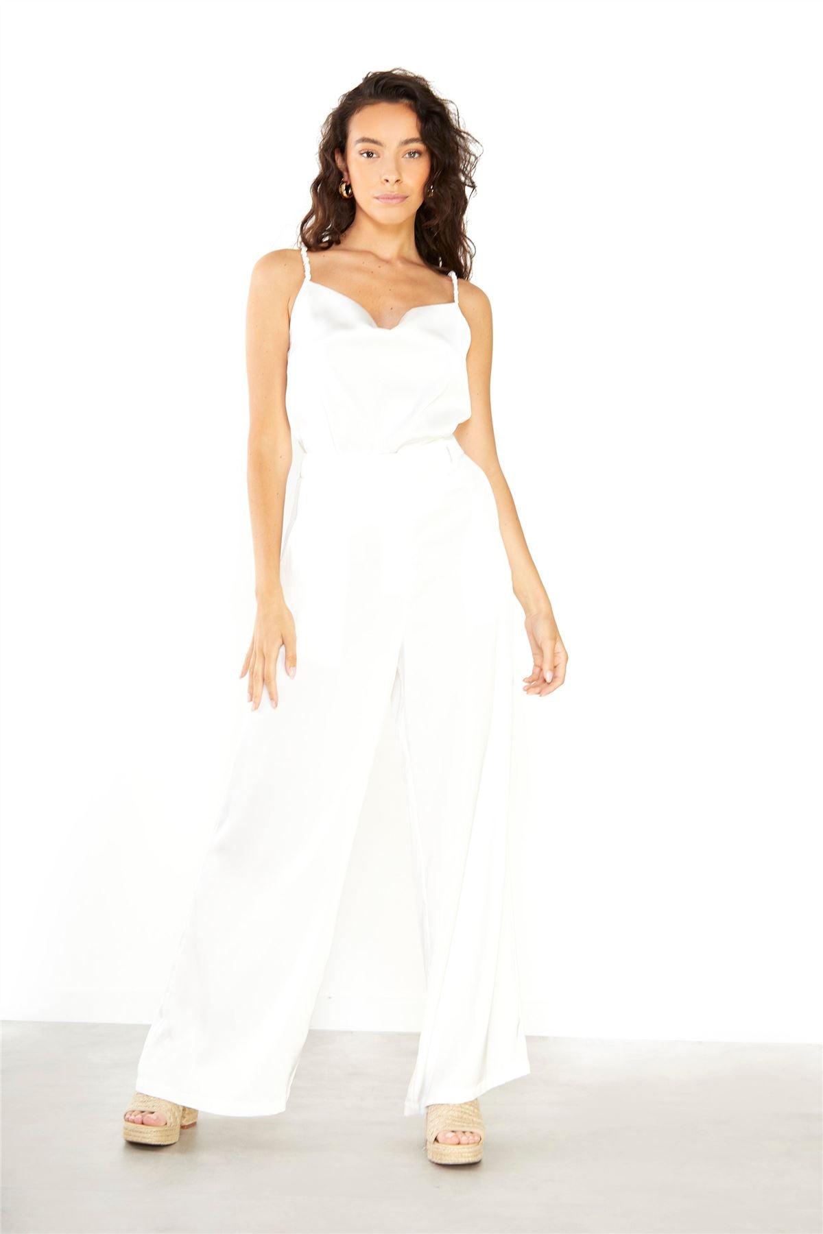 White Satin Cowl Neck Cami Top