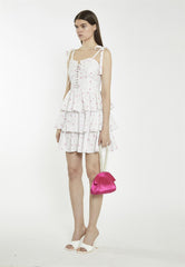 White Pink Floral Tiered Corset Mini-Dress