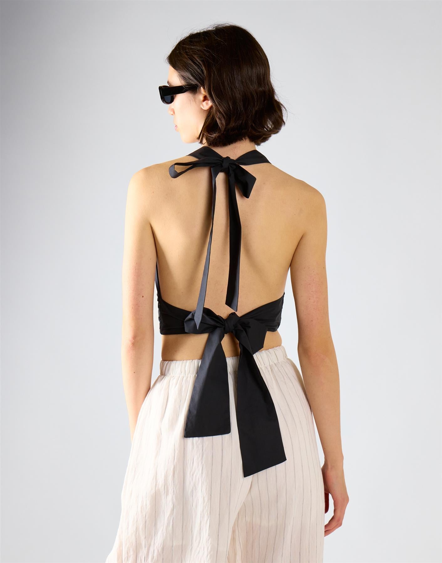 Open Tie Back Halter Top - Black