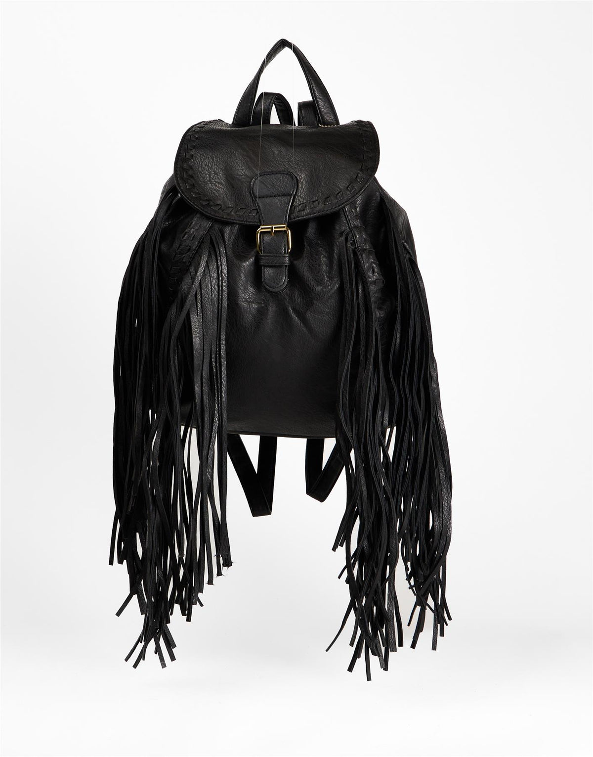 Black Boho Fringe Backpack