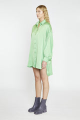 Apple-Green-Sateen Shirt Oversized Mini-Dress