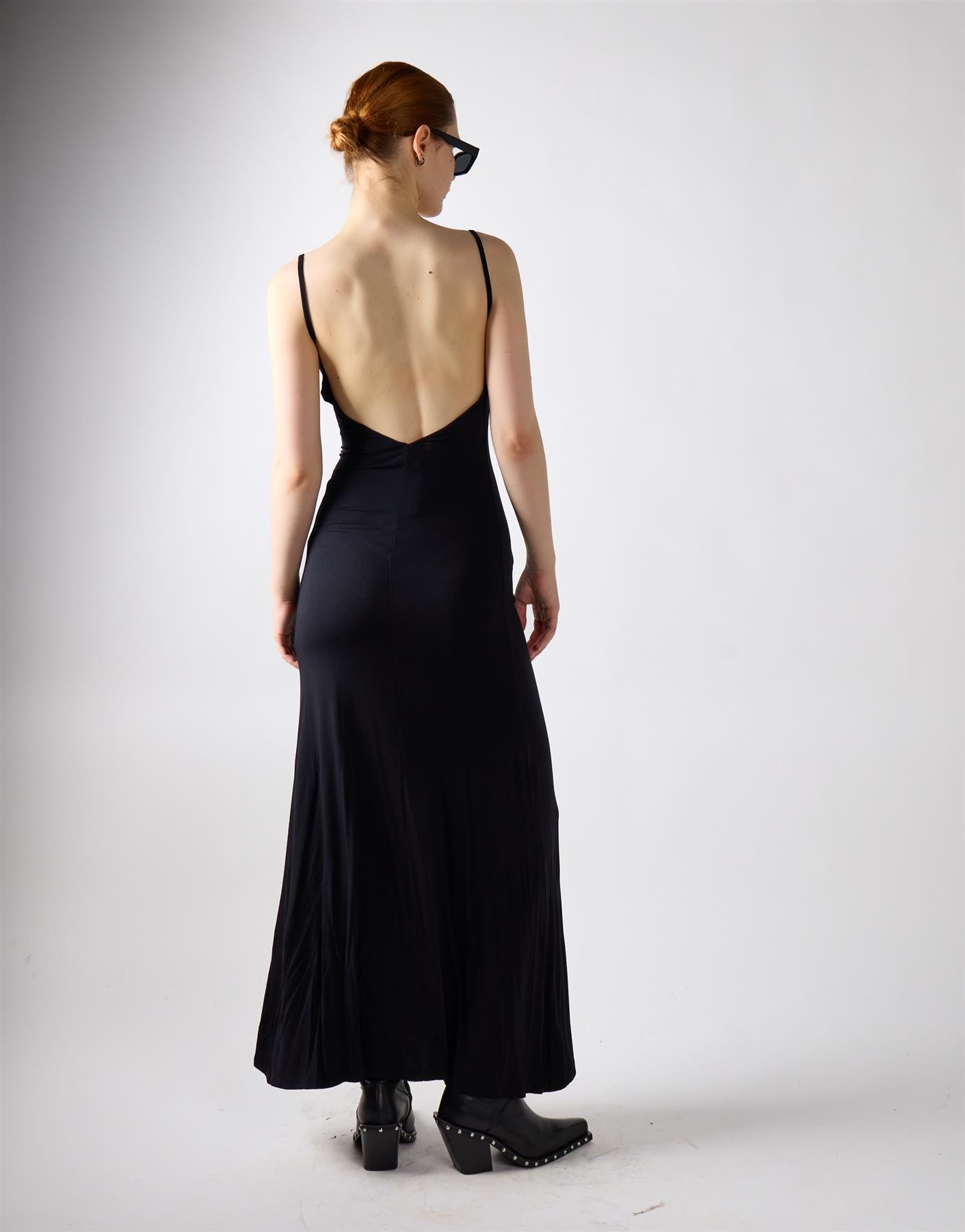Black V-Neck Open Back Maxi Dress