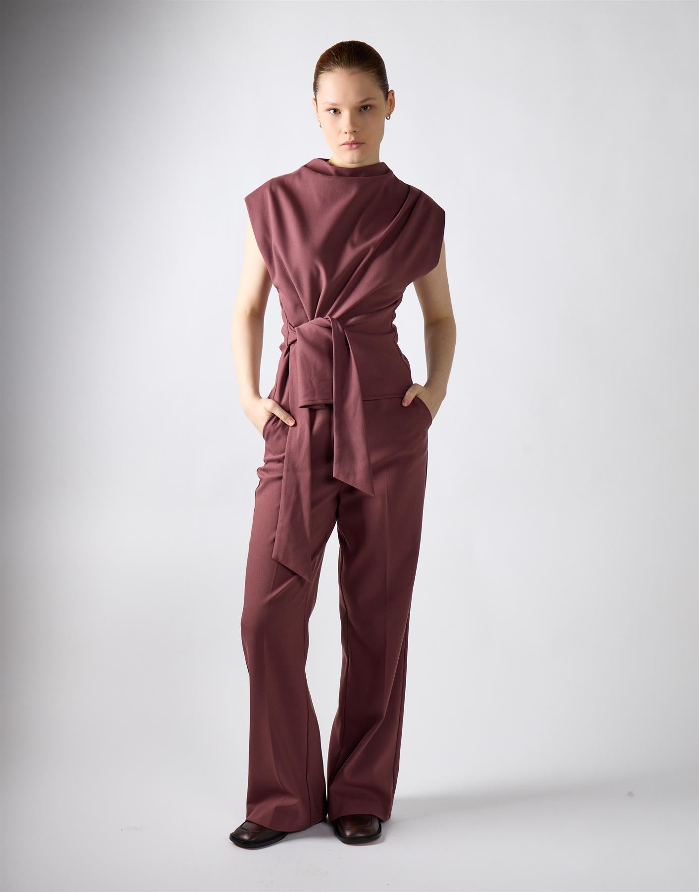 Mauve Tie Front Top