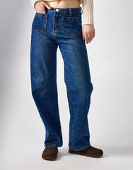 Wide Leg Jeans - Dark Blue Stonewash