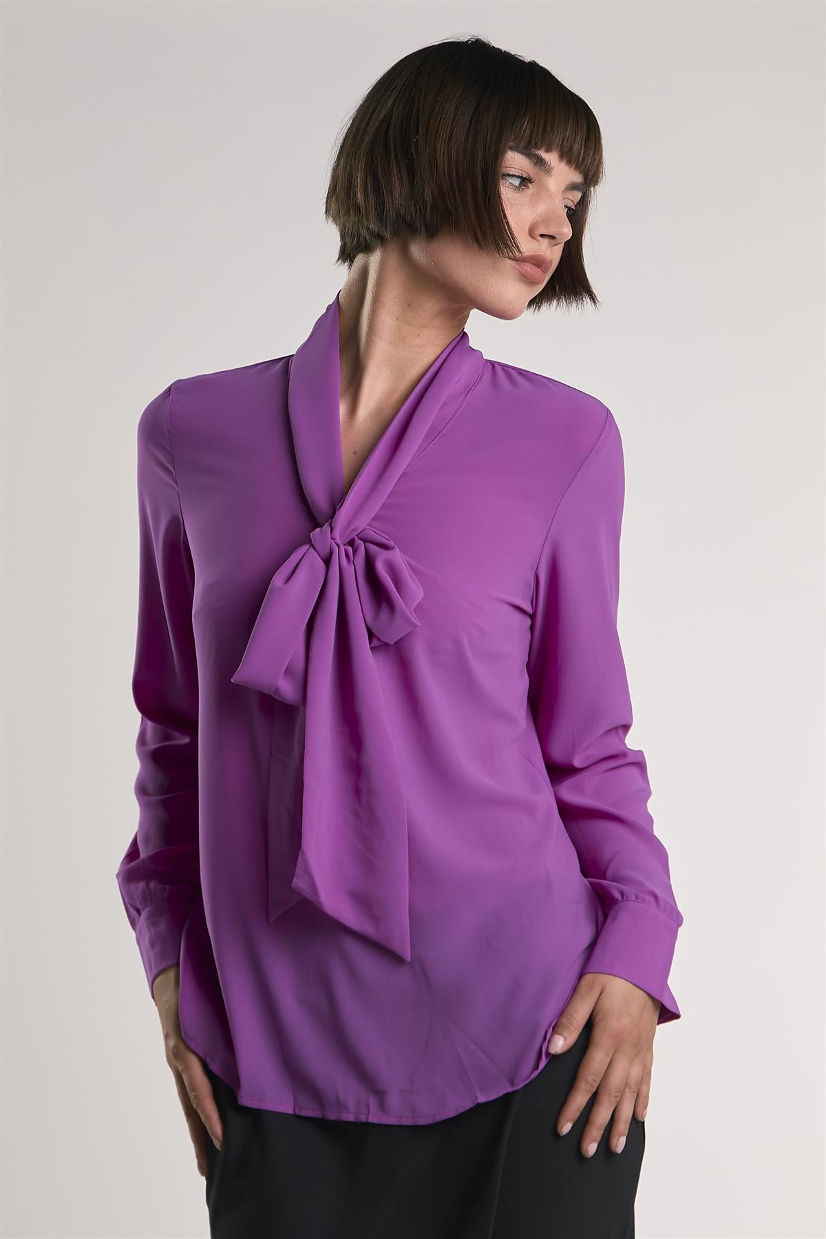 Purple Front-Tie Long-Sleeve-Top