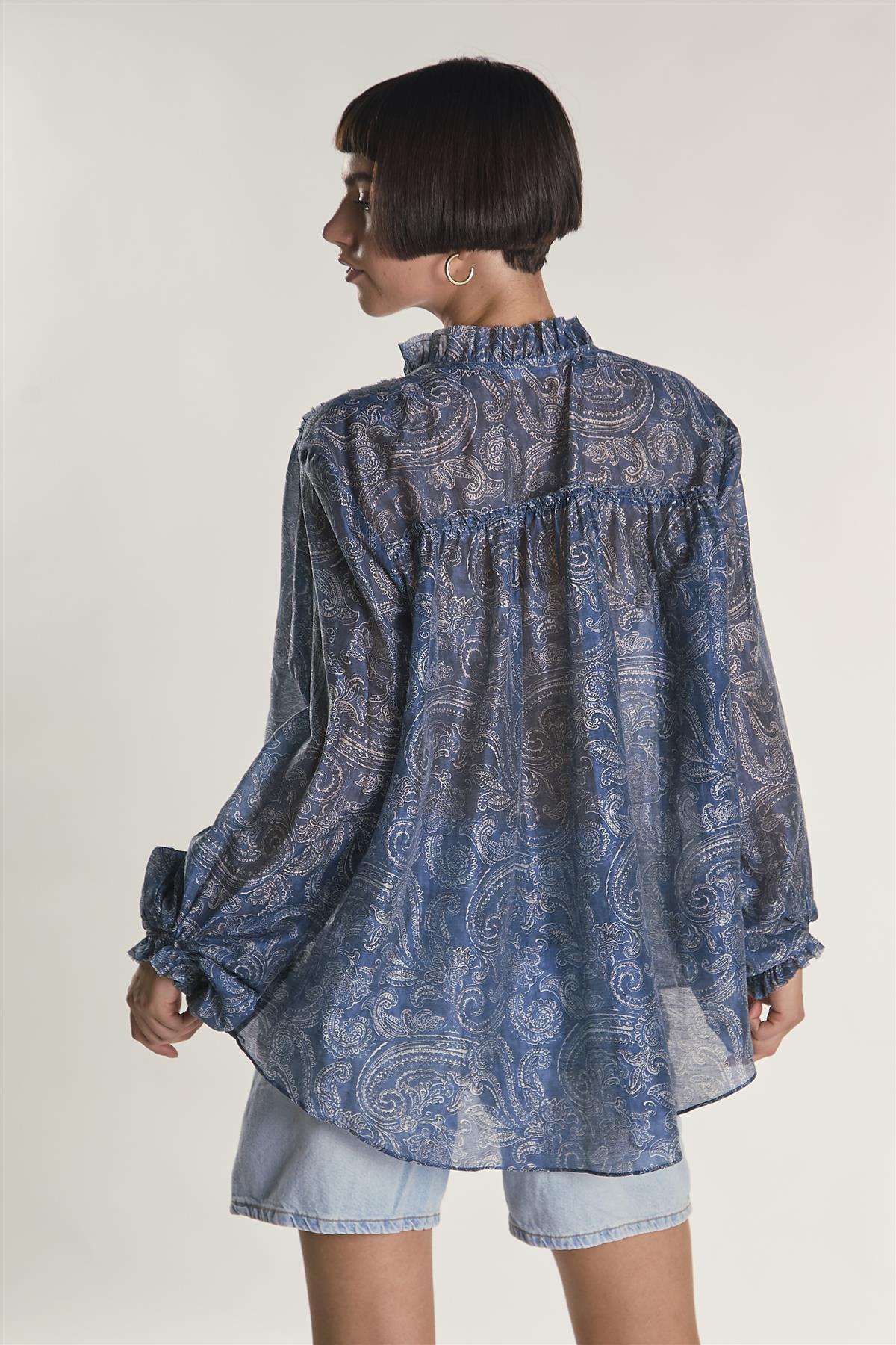 Blue Paisley Chiffon Blouse