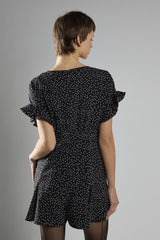 V-Neck Playsuit - Black Polka Dot