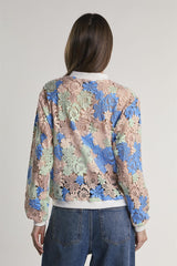 Blue-Nude-Green-Rose Cutwork Zip-up-Jacket