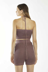 Mink Halter-Neck-Ribbed Crop-Top