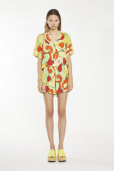 Orange-Swirl Strawberry Smocked-Waist Loose-Fit-Shorts