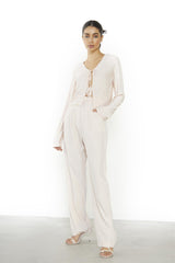 Nude Straight Leg High-Waist Trousers