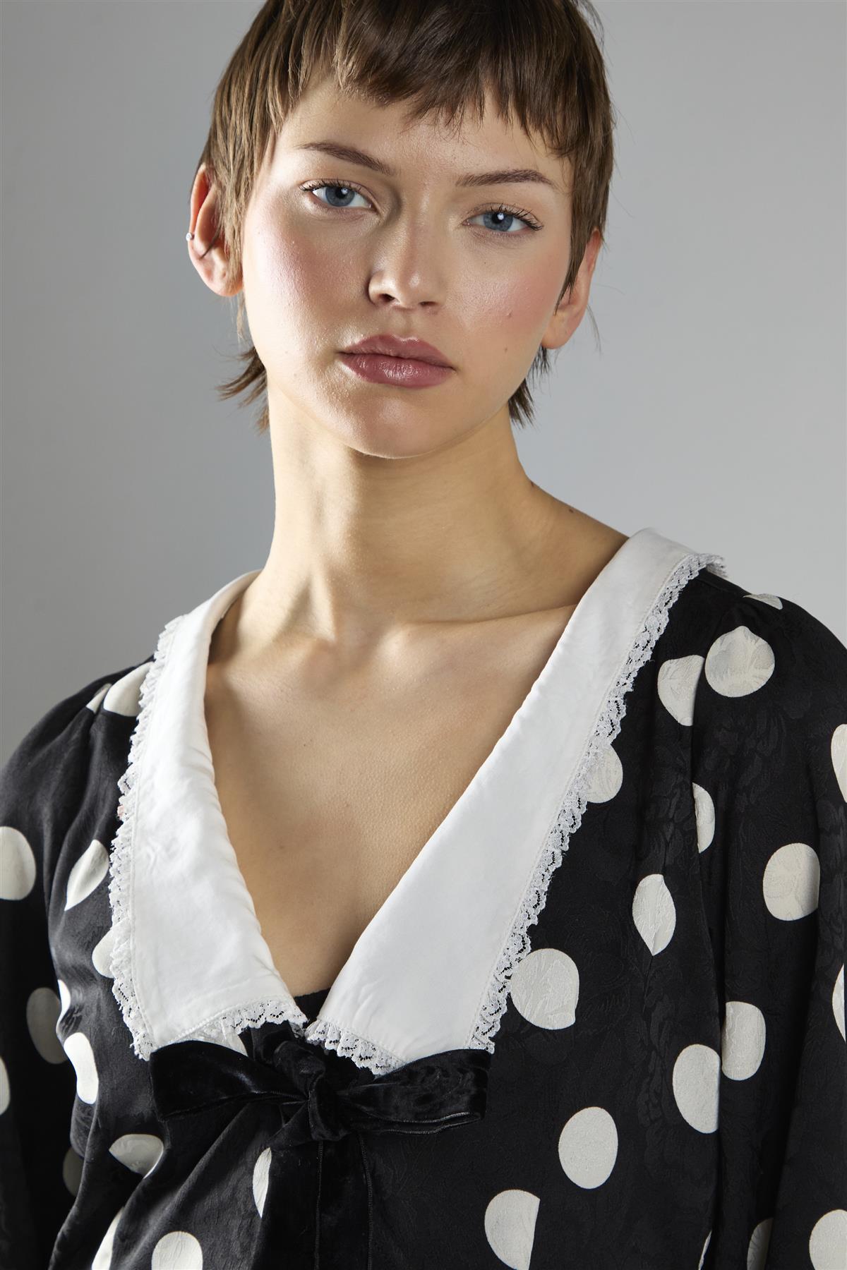 Black Large Spot Lace Trim Long Sleeve Playsuit