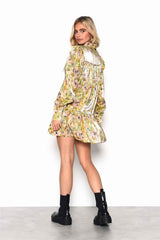 Smudgy Floral Tiered Puff Sleeve Shirt Dress