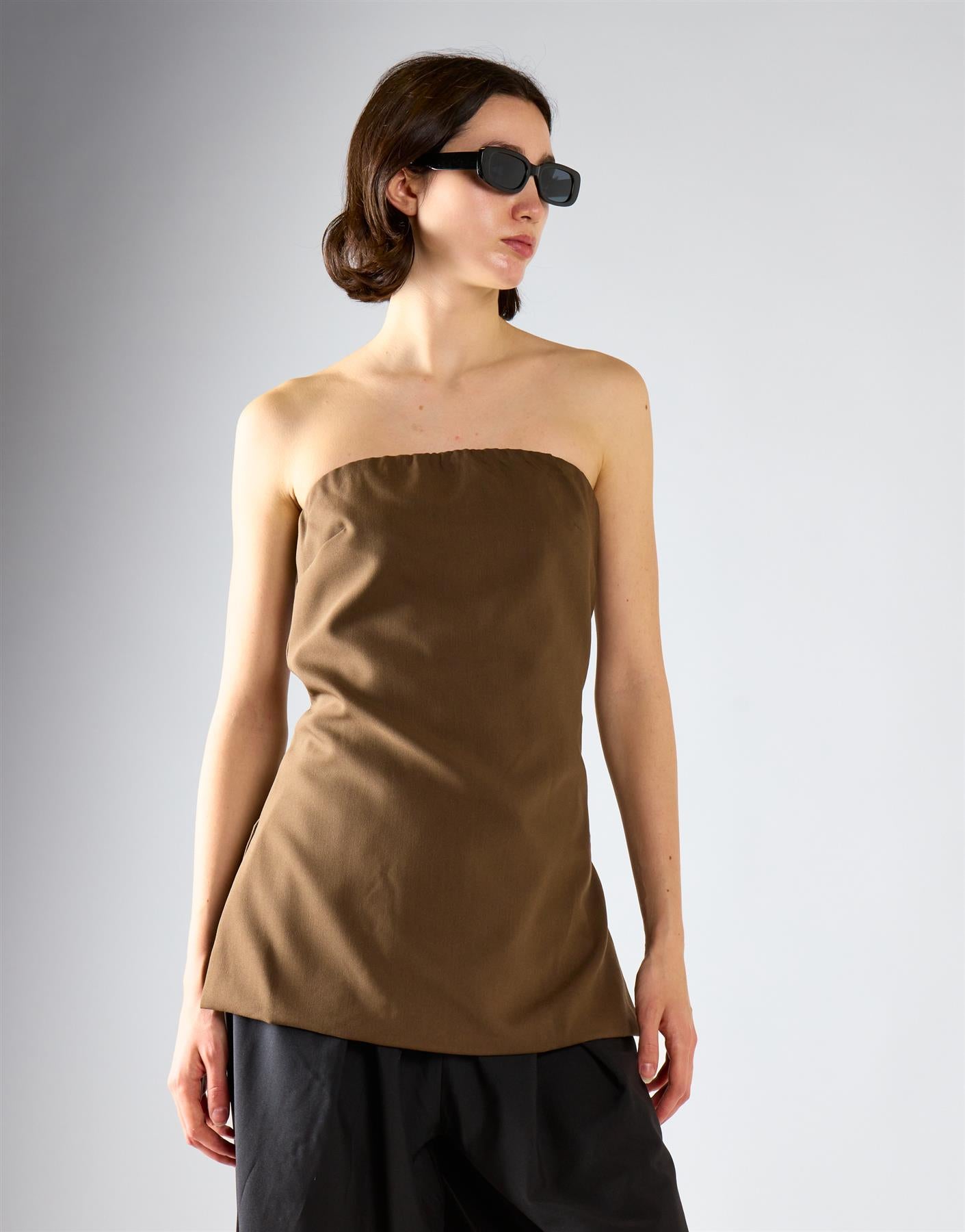 Dark Brown Longline Bandeau Top