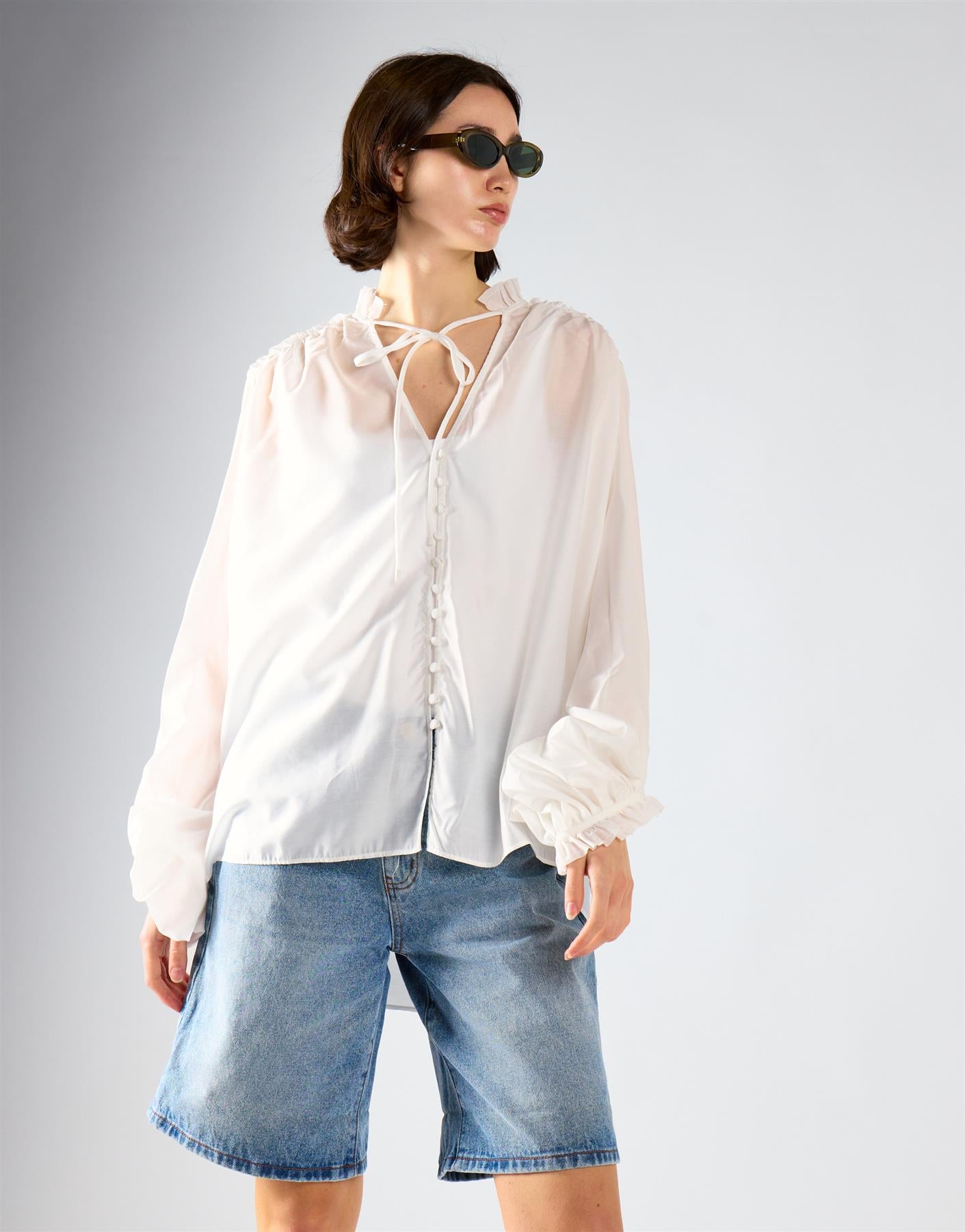 White Tie Chiffon Blouse