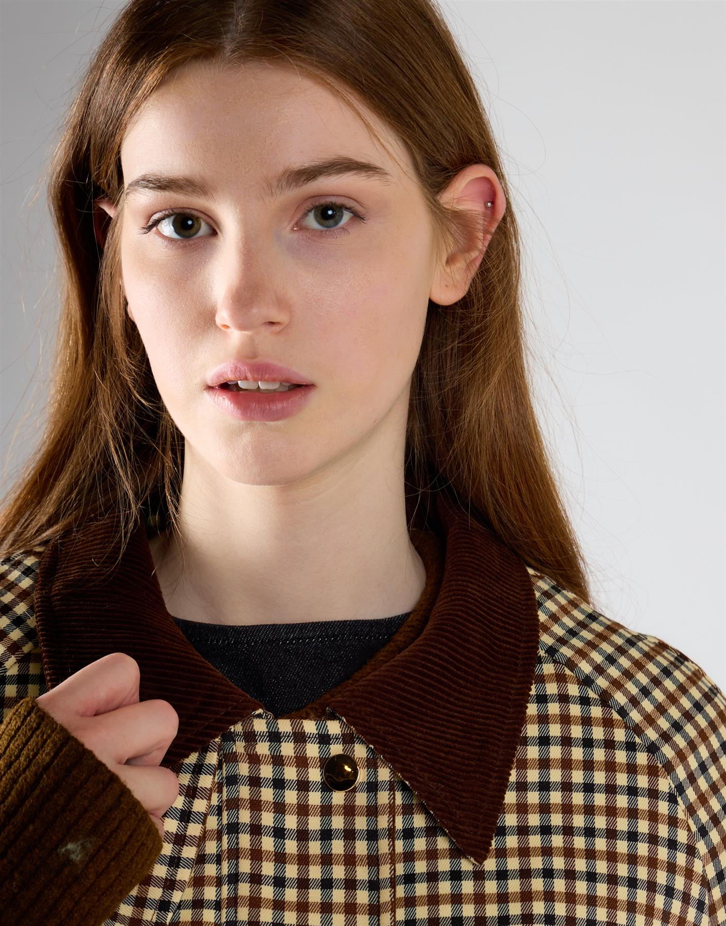 Cream Check Zip Up Collared Jacket