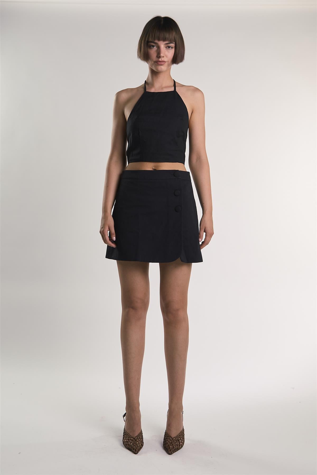 Black Button-Up Mini-Skirt