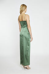 Forest Green Satin Maxi-Dress