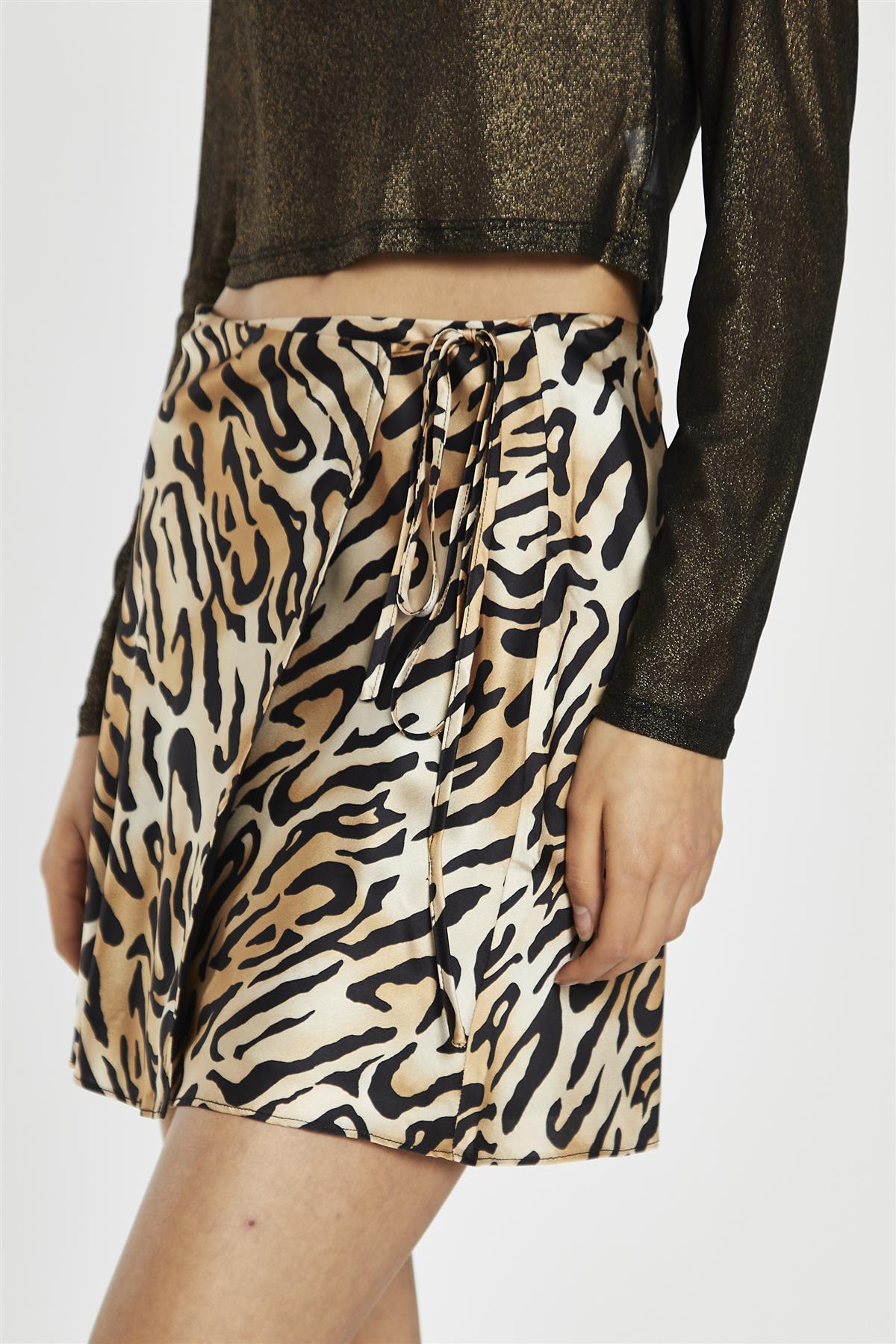 Large Natural Leopard Print Wrap Mini Skirt