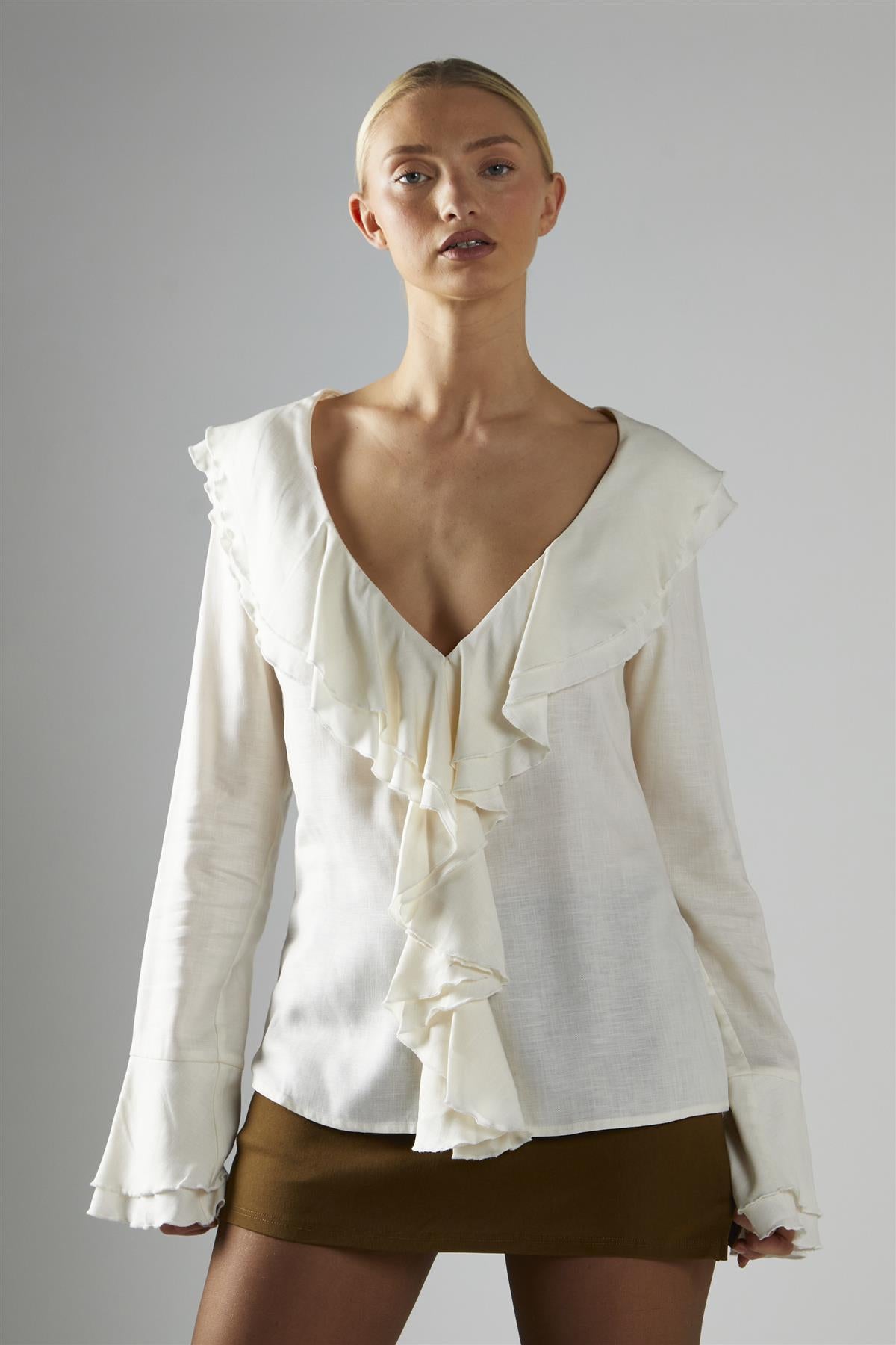 Off-White Ruffle-Front Blouse