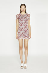 Nude-Brown-Vintage-Floral Body-Con Mini-Dress