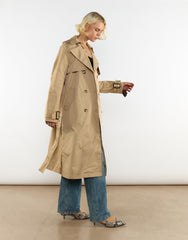 Light Camel Longline Belted Trench Coat