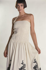 Cream Black Border Bandeau Midi Dress
