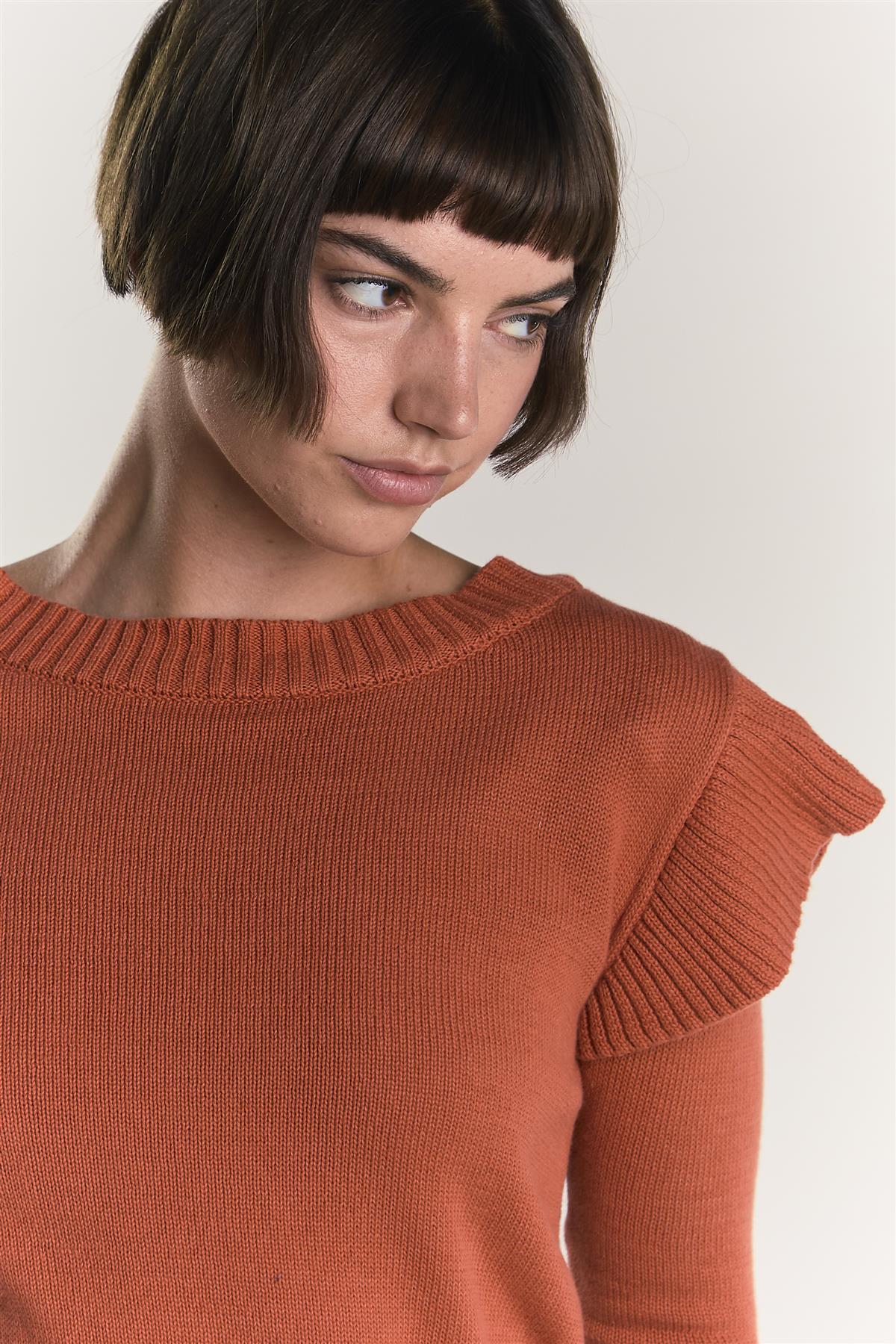 Orange Rust Ruffle Long Sleeve Jumper