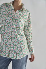Green Daisy Collared Long Sleeve Tops