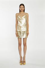 Champagne Satin Cowl Neck Cami Top