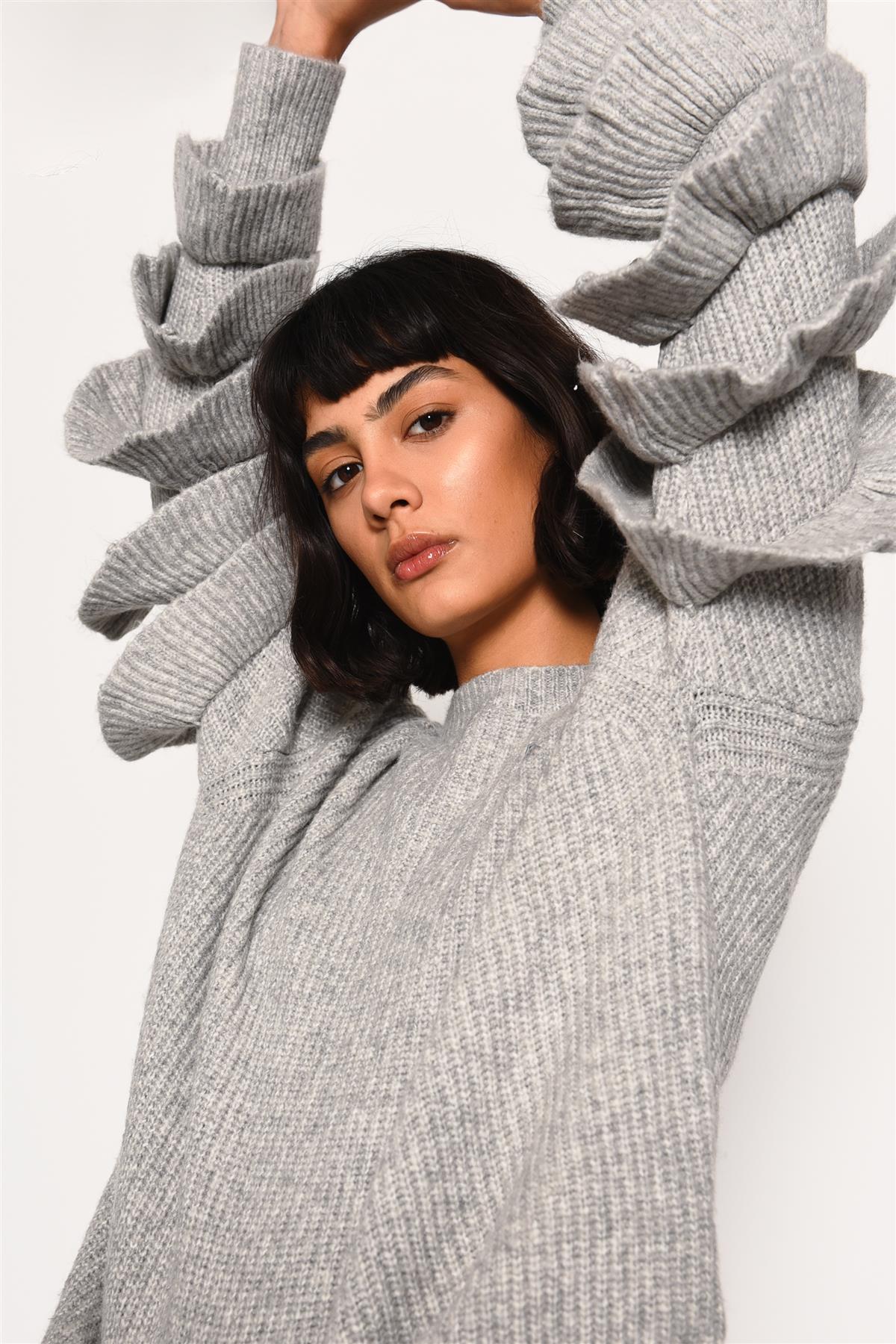 Grey Marl Statement-Sleeve Jumper