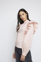 Pink Frill Shoulder Long-Sleeve-Top