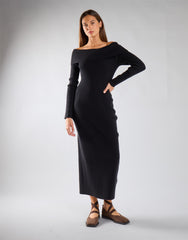 Black Bardot Knitted Maxi Dress